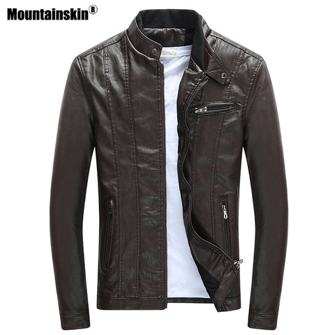 Mountainskin 2020 Mens PU Jackets Coats Motorcycle Biker Faux Leather Jacket Men Autumn Winter Clothes Thick Velvet Coat SA590