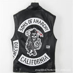 Cosrea Sons of Anarchy Cosplay Costume Men Vest Leather Jacket  Autumn Men Motorcycle Jackets Black Punk  Sleeveless Jacket