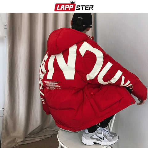 LAPPSTER Men Streetwear Oversized Bubble Jacket 2020 Parka Mens Letter Print Hip Hop Fashions Windbreaker Womens Korean Coats