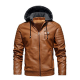 Men's Fleece Liner PU Leather Jackets Coats with Hood Autumn Winter Casual Motorcycle Jacket for Men Windbreaker Biker Jackets