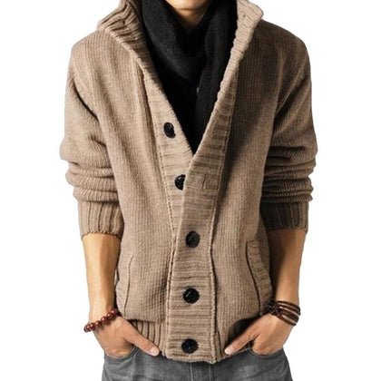 Cardigan Men's Sweater Fashion Knitted Stand Collar Sweater Men Clothig Long Sleeve Solid Color Button Cardigan Coat Ropa Hombre